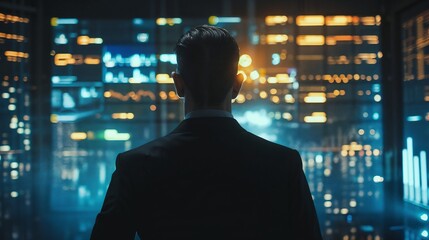 Businessman Financial Data Hologram Analysis