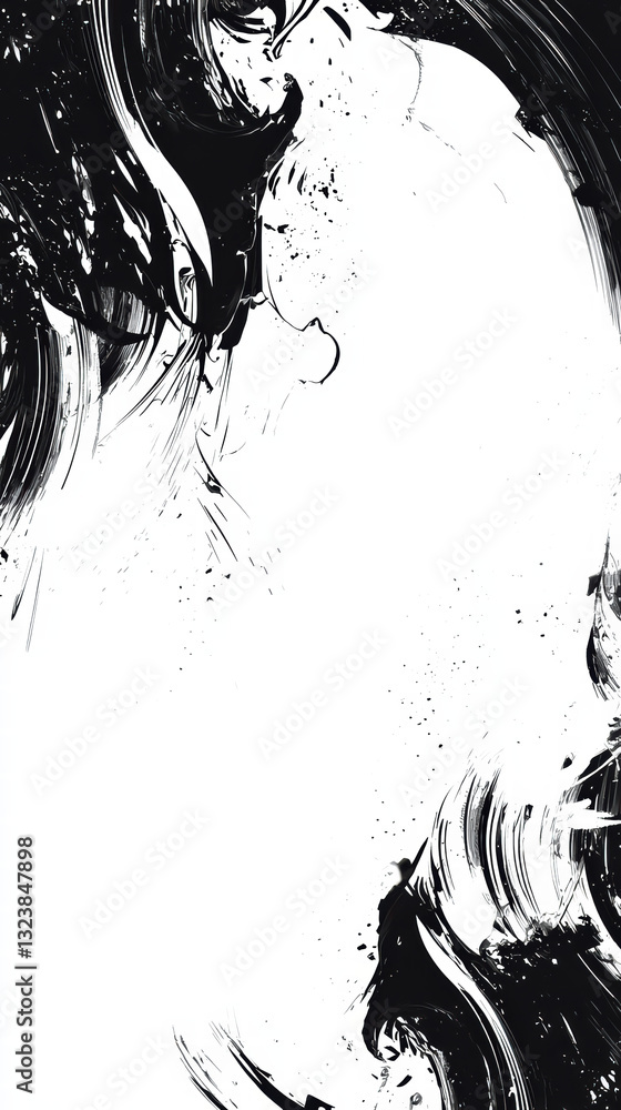 Aufkleber ink splatter design: dynamic abstract design featuring bold, black ink strokes with splatters, creat