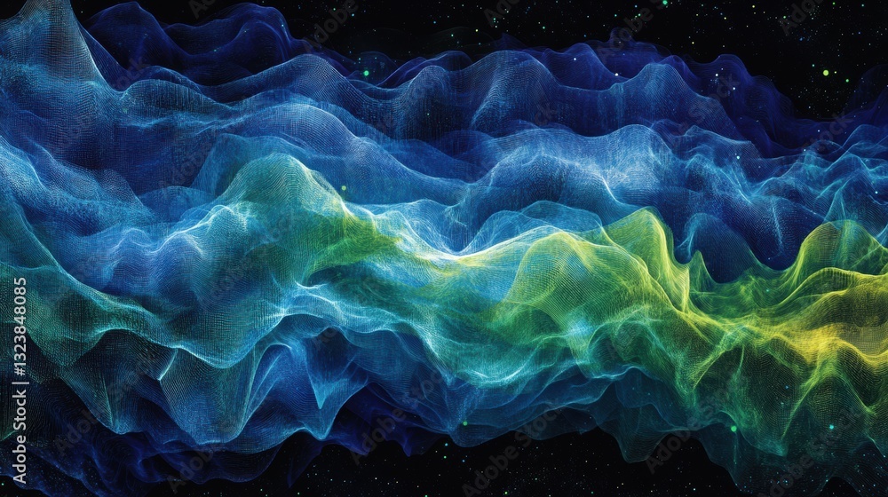 Poster cosmic waves of color: a vibrant and dynamic abstract composition of flowing, ethereal forms that su