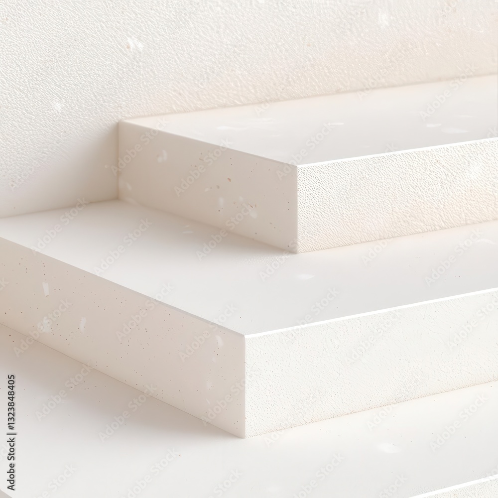Poster textured organic surfaces layered with monochrome blocks create a sophisticated backdrop, emphasizin