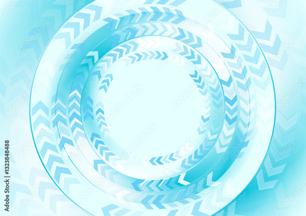 Poster bright blue minimal circular arrows elements abstract geometric background. vector glossy technology