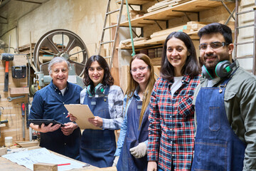 Teamwork and training in a bustling lumberyard workshop