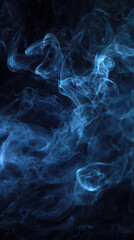 Obraz premium Ethereal Blue Smoke Swirls: Delicate wisps of vibrant blue smoke dance against a dark backdrop, creating an abstract and artistic display of fluid forms and ethereal beauty.