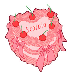 Heart-Shaped Cake Illustrating Scorpio Theme with Cherries and Bow Decorations