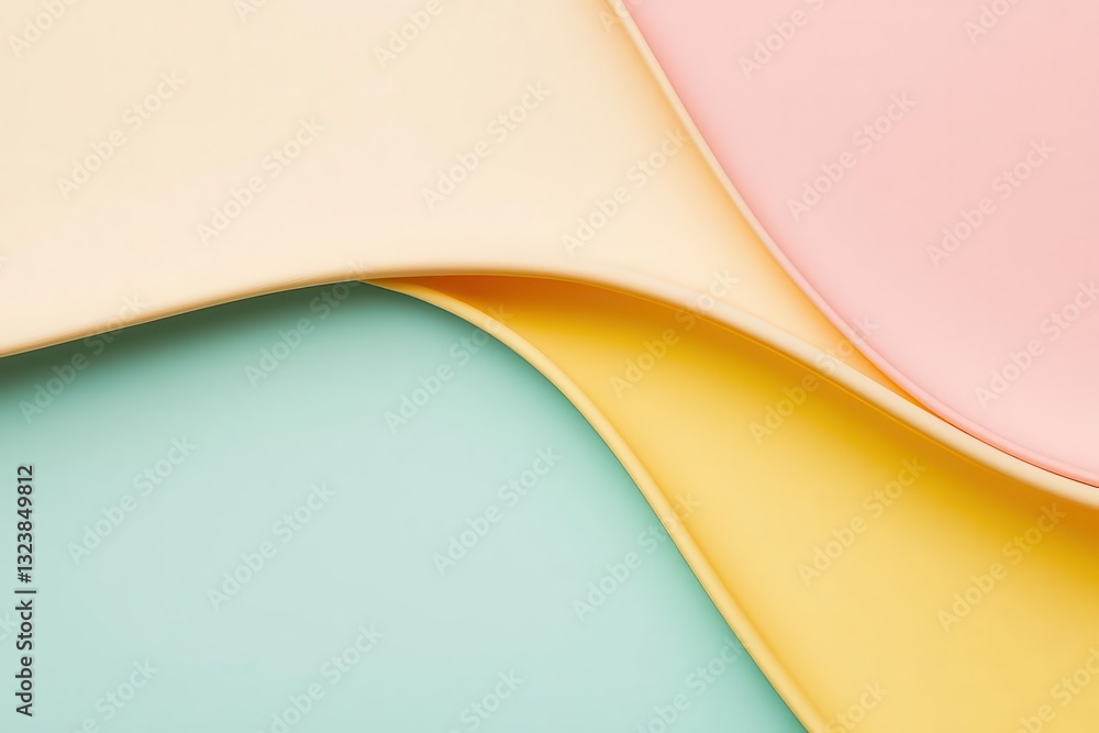 Poster fluid pastel gradients transition gently into bold color block patterns, forming a striking yet mini