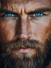 Obraz premium Intense gaze of a man with striking blue eyes
