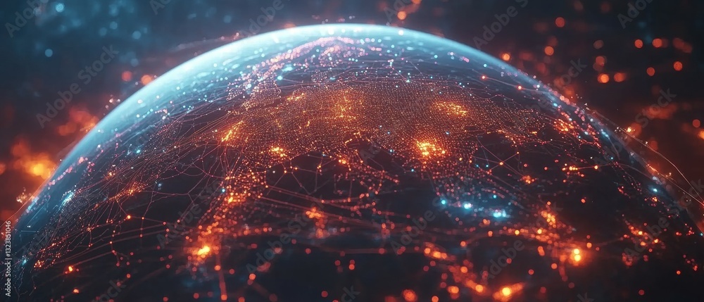 Poster global network connectivity digital universe overview virtual space 3d visualization sci-fi concept