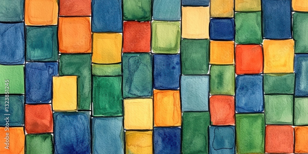 Poster mosaic of colors: a vibrant and colorful mosaic of squares in an abstract composition, each tile exh