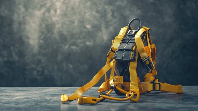 Safety harness and equipment showcased, emphasizing workplace safety and professional preparedness.
