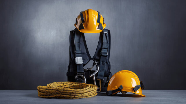 Safety harness and equipment showcased, emphasizing workplace safety and professional preparedness.
