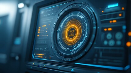 Futuristic interface with glowing circular display on sleek panel