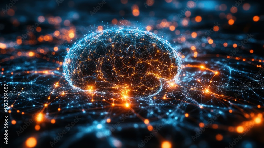 Poster neural network visualization digital brain concept art abstract environment futuristic viewpoint