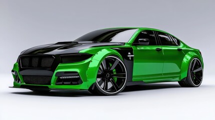 Naklejka premium Green and Black Custom Luxury Sedan: A Stunning Automotive Design