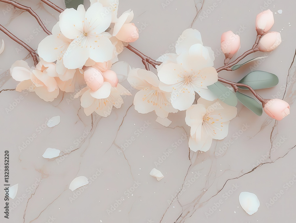 Poster abstract floral motifs layered over elegant stone textures create a harmonious composition, offering