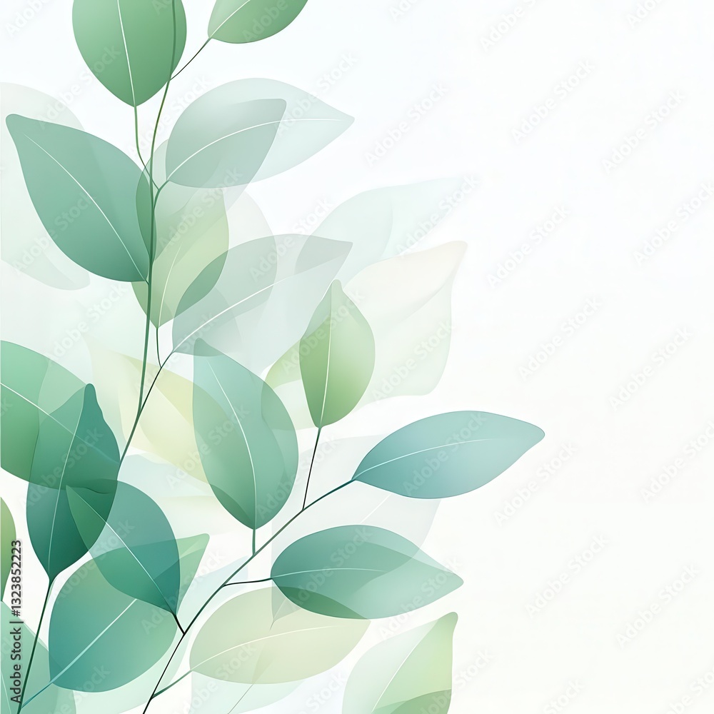 Poster a harmonious blend of soft-focus botanical art and minimalist watercolor backgrounds creates a tranq