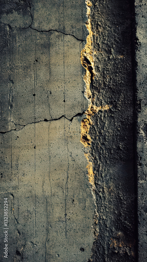 Poster textured concrete: an abstract view of weathered concrete with a dynamic mix of textures and cracks.