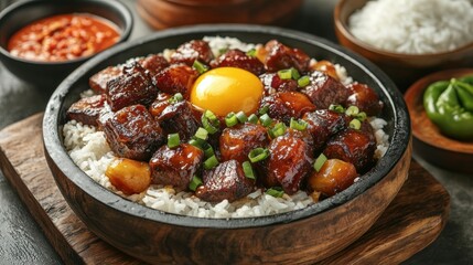 Traditional filipino adobo with rice a close-up culinary delight in a cozy atmosphere