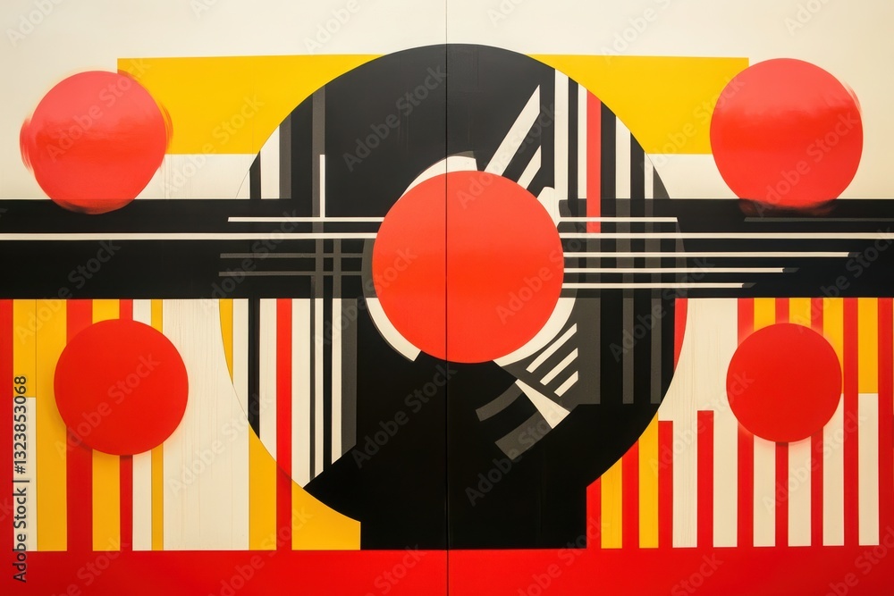 Aufkleber geometric abstraction: a dynamic composition of geometric shapes and vibrant colors, showcasing a mo