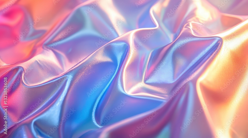 Poster abstract background of iridescent fabric with a smooth, flowing texture that shimmers with various c