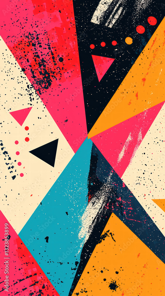 Poster explosive geometry: an eye-catching abstract composition featuring vibrant, geometric shapes and bol