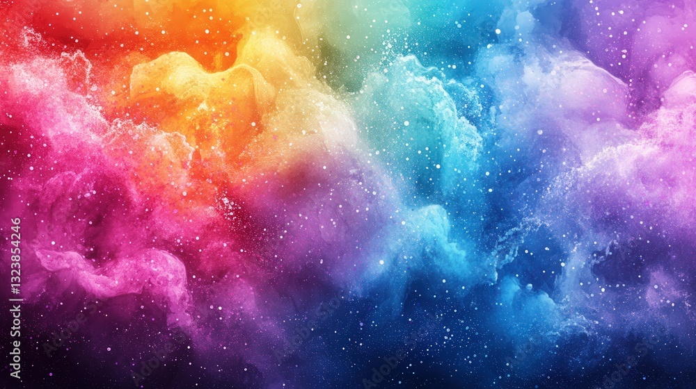 Poster a vibrant and colorful space nebula. the image features a dynamic interplay of colors and textures, 