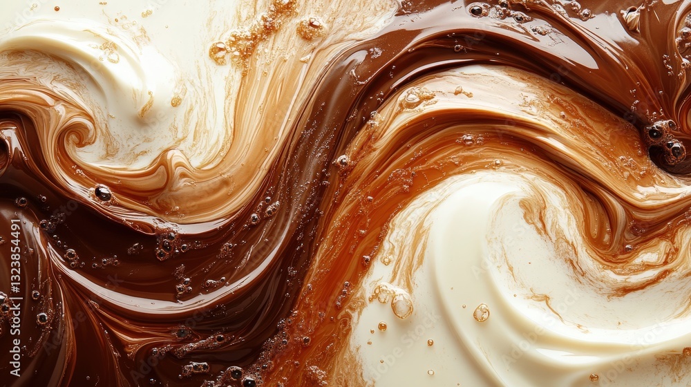 Poster swirled dark chocolate and vanilla cream texture create an elegant and delicious pattern