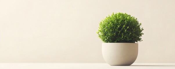 A small green leafy plant sits in a white ceramic pot