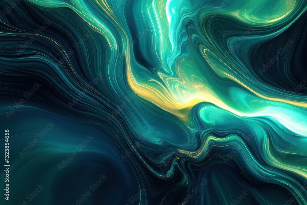 Poster mystical azure flow: abstract artwork featuring a mesmerizing flow of vibrant azure and emerald hues