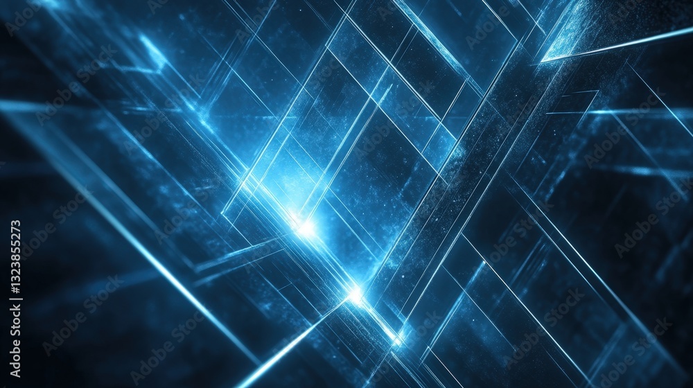 Poster a futuristic glowing blue digital network pattern with interconnected lines and geometric shapes