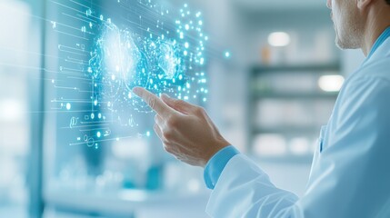 Scientist Engages With Holographic Brain Interface Screen