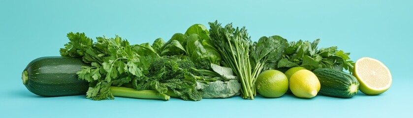 Vibrant and fresh vegetables arranged on blue backdrop colorful display of healthy produce