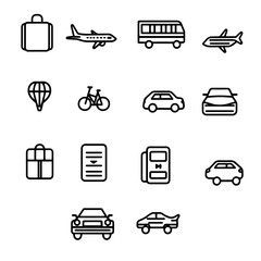 Minimalist travel and transportation icons set, vector illustration