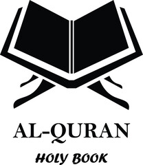 Islamic Book Al-Quran Reading silhouette logo design vector illustration