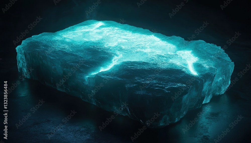 Aufkleber glowing blue crystalline structure on a dark surface with intricate patterns and a mysterious atmosp