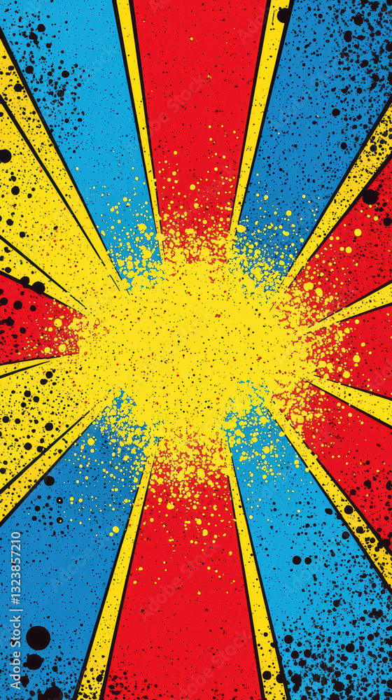 Poster explosive burst abstract: a dynamic and vibrant abstract design featuring a central burst of yellow 