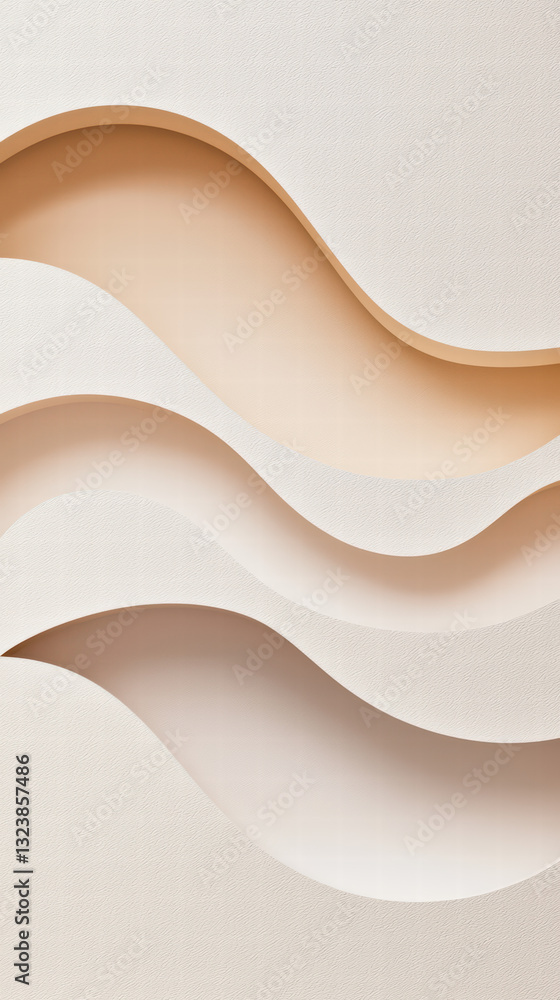 Poster abstract waves in warm tones: artistic abstract composition featuring layered, wave-like forms in va