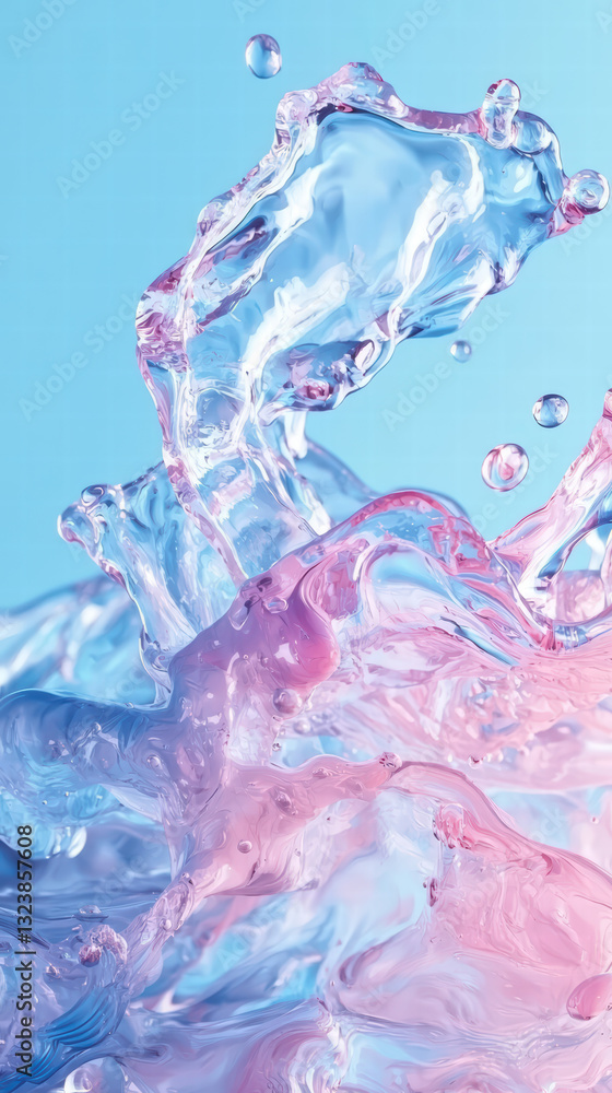 Poster colorful water splash: an abstract artwork capturing a dynamic splash of water, where liquid transfo