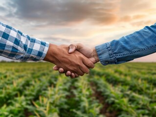 Handshake Between Farmer and Businessperson in Agricultural Field