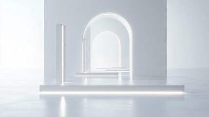Fototapeta premium Minimalist Abstract Geometric Scene for Product Display with White Podium and Clean Background for Brand Presentation