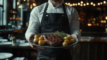 Gourmet Steak Dinner  Grilled Beef with Roasted Potatoes