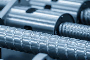 Closeup scene the spare parts  lead ball screw set in the light blue scene.