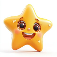 Cute Star With Sparkling Eyes And A Cheerful Smile Isolated On White Background