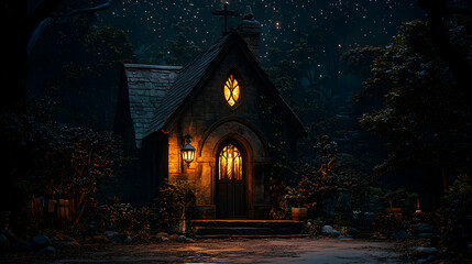 Dark, mystical, old chapel