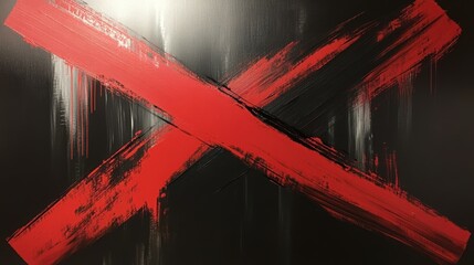 Red "X" Mark: A bold, graphic representation of a red "X" mark painted over a dark, textured background, evoking a sense of warning, rejection, or a symbol of negation.