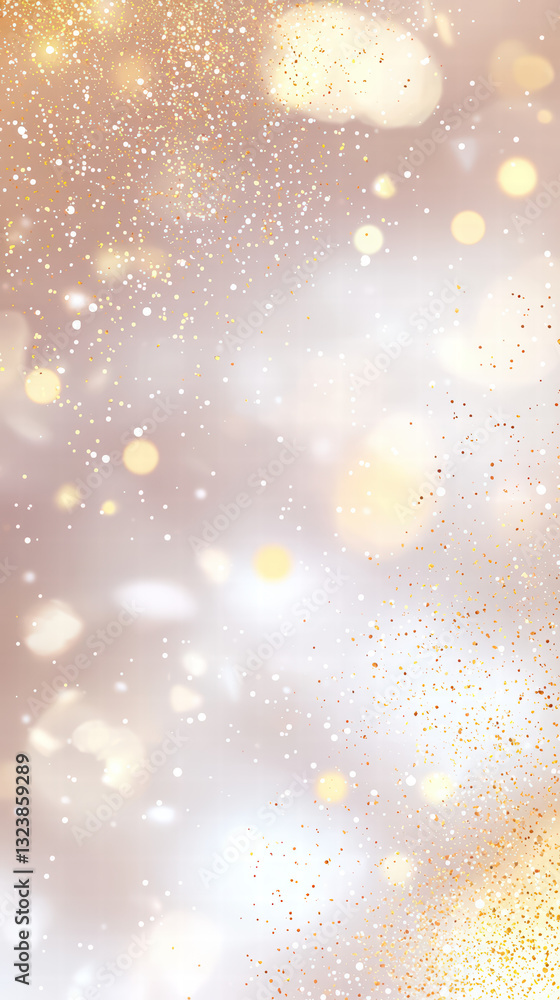 Poster celestial sparkle: an ethereal background of shimmering gold particles, sparkling with bokeh effect,