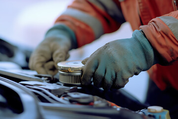 Mechanic Changing Fuel Filter – Close-Up of Hands and Engine Detail