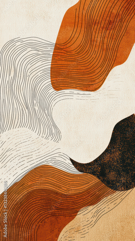 Poster abstract composition: an artistic display of layered shapes and textures, featuring a palette of war