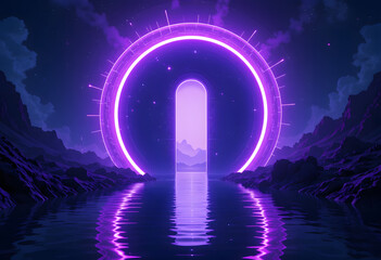Surreal Dreamscape. Futuristic Landscape, Fantasy Portal & Mystical Aesthetic.