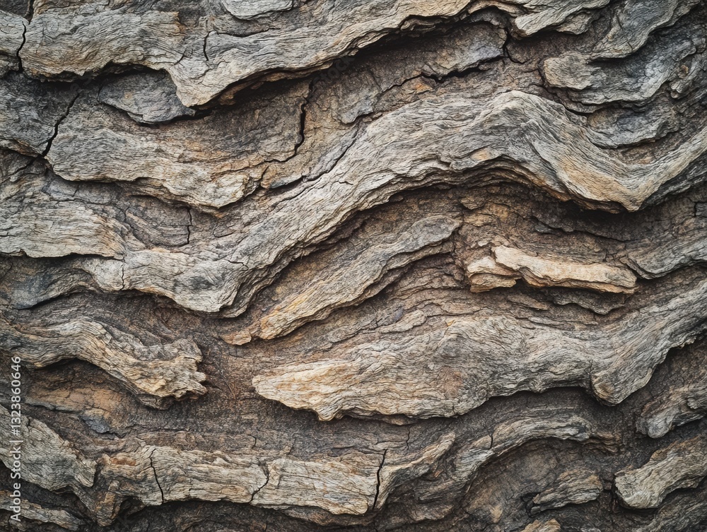 Poster textured tree bark close-up: captivating close-up of the textured bark, revealing the intricate patt