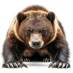 Obraz premium Grizzly bear front view, isolated on white.